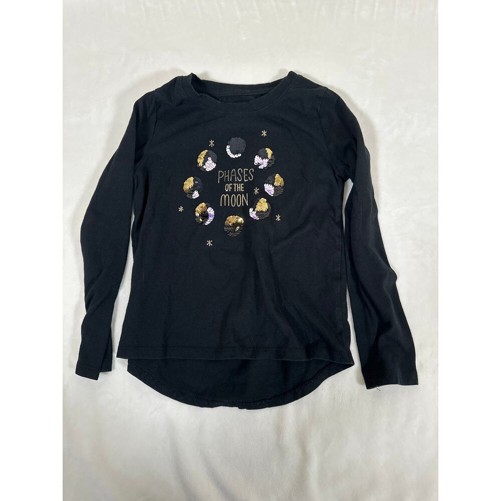 Cat & Jack Girls Phases of the Moon Sequin Long Sleeve Shirt Size S 6/6X Black